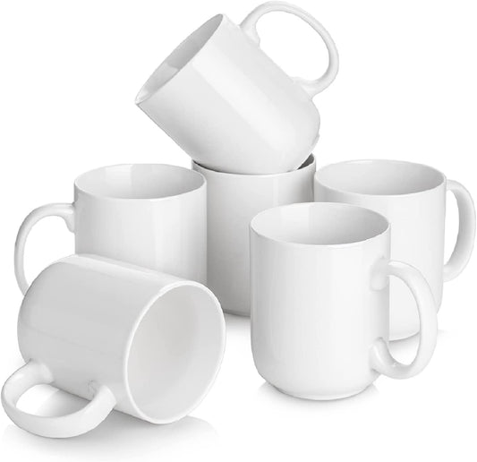 20 Oz Coffee Mugs Set of 6, Large White Coffee Mugs with Handles, Ceramic Coffee