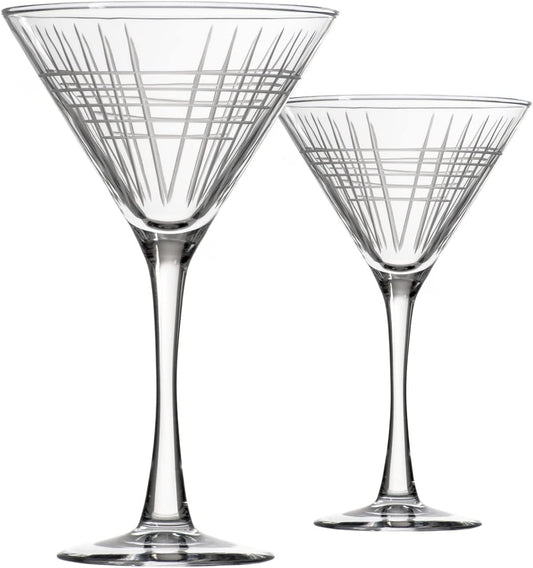 Matchstick Martini Glass - Set of 2 Stemmed 10 Ounce Martini Glasses - Lead-Free Glass - Diamond-Wheel Engraved Cocktail Glasses - Made in the USA