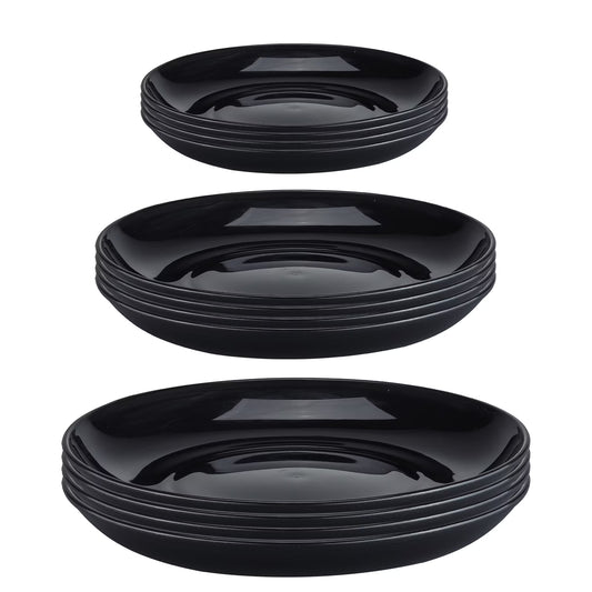 12 Pack Dinner Plates Set Black Dinnerware, Reuseable Bpa-Free Dinner Plates, Salad Plates, Dessert Plates, 3 Size Lightweight Unbreakable Plates, Microwave and Dishwasher Safe