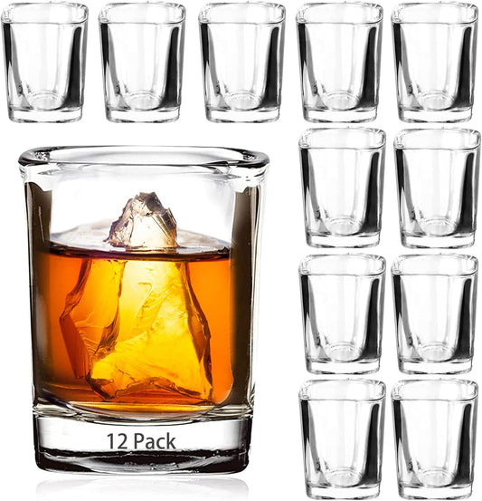 Ruckae 12 Pack 2 OZ Shot Glasses Set Clear Shot Glasses Bulk with Heavy Base Bar