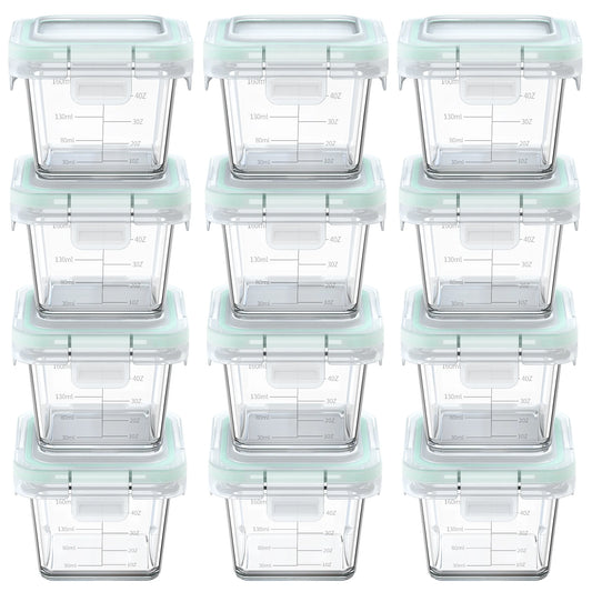 Glass Baby Food Storage Containers, 12 Pack 5Oz Small Glass Jars with Graduated Scale, Baby Food Storage Jars with Snap Locking Lids, Food Containers Friendly in Microwave, Oven, Freezer, Dishwasher
